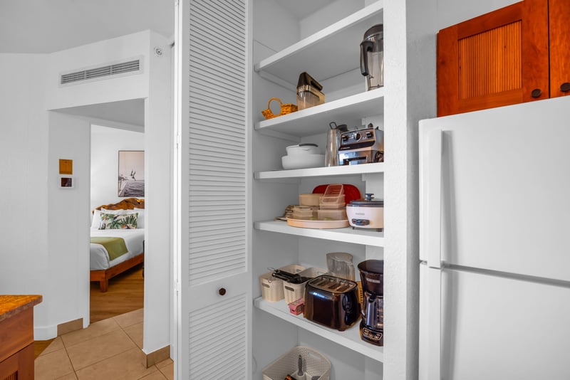 Your kitchen supplies are neatly tucked away in the pantry