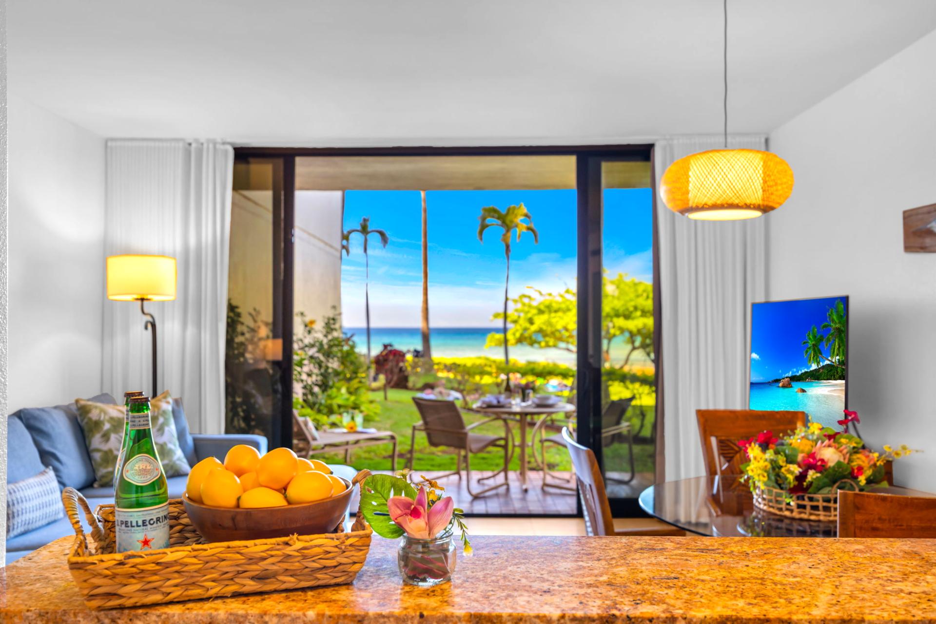 Lush tropical landscaping meets breathtaking Pacific Ocean views from your retreat
