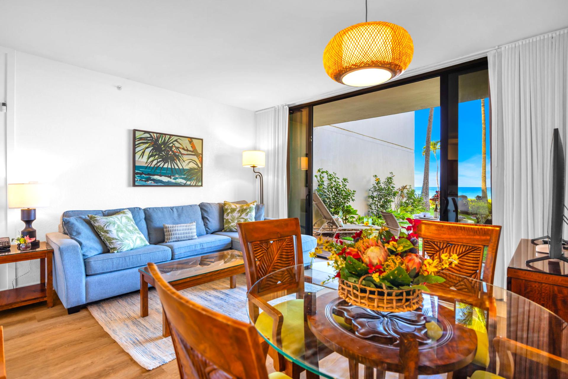 Stylish and comfortable, the open living area is designed for effortless island living