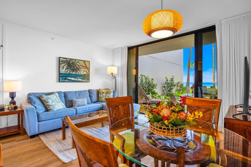 Stylish and comfortable, the open living area is designed for effortless island living
