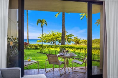 Step onto your private lanai and soak in views of Kaanapali Shores tropical grounds KS-104