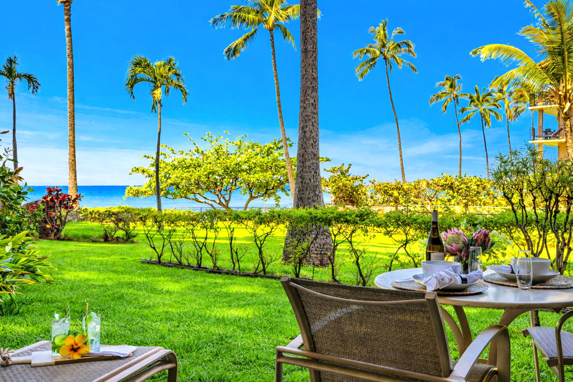 Enjoy the mesmerizing blues of the Pacific while lounging on the lanai