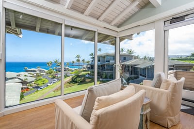 Sip coffee or a glass of wine with this unforgettable view of ocean, palm trees, and tropical tranquility KBV-12B3