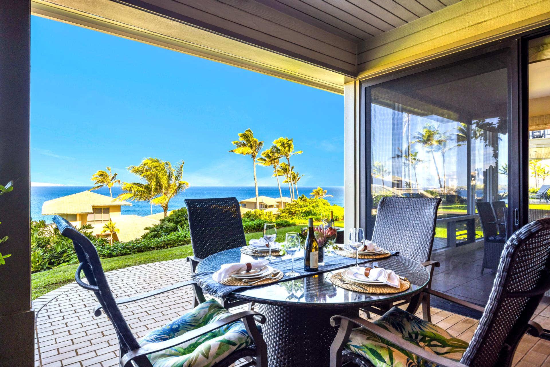 Shaded outdoor seating perfect for slow island afternoons