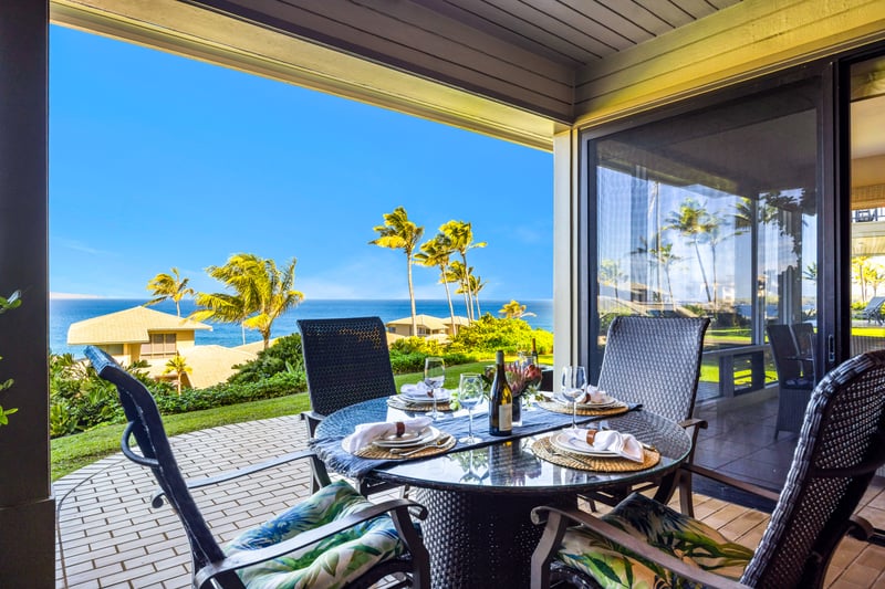 Shaded outdoor seating perfect for slow island afternoons