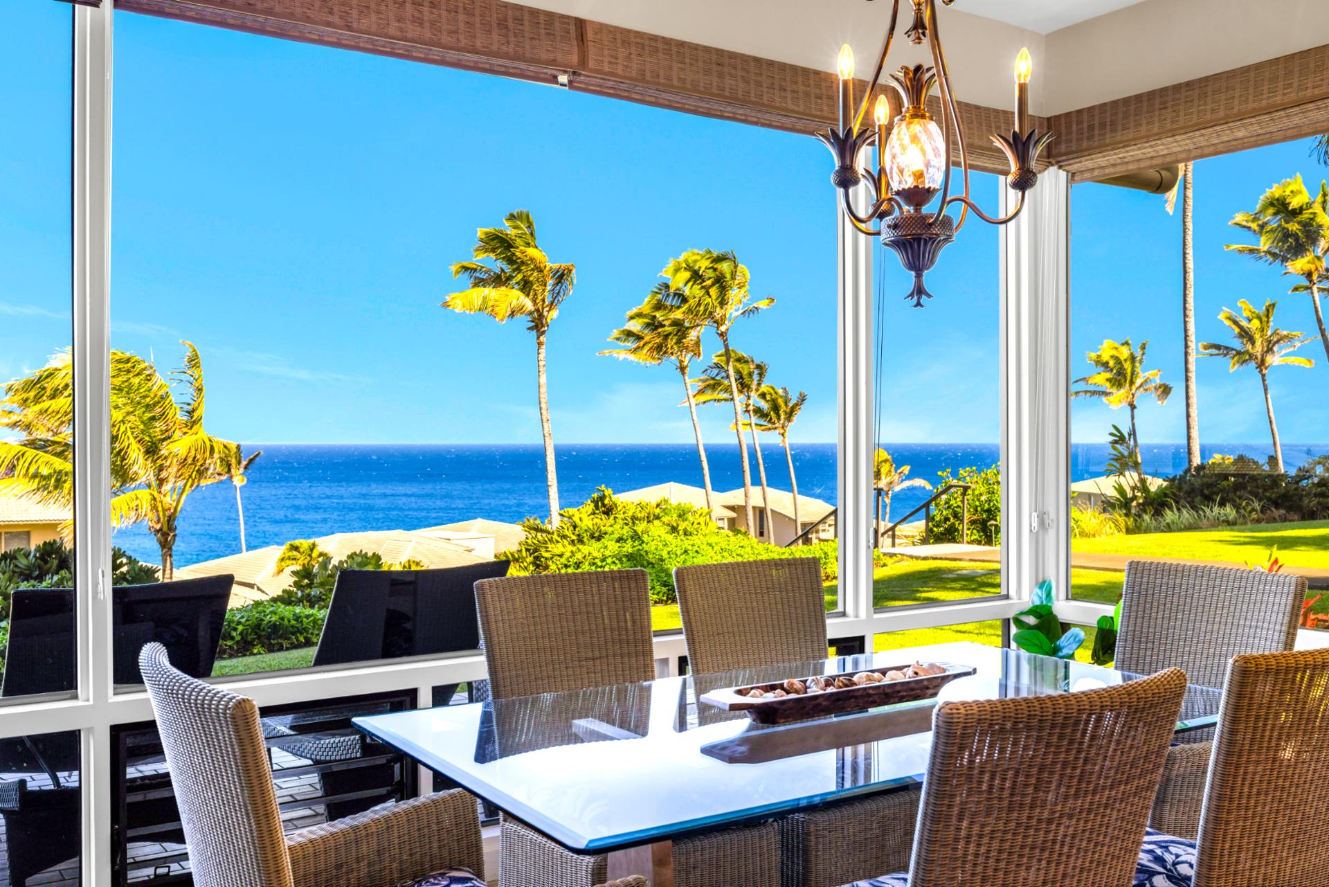 Dine comfortably while enjoying expansive coastal views