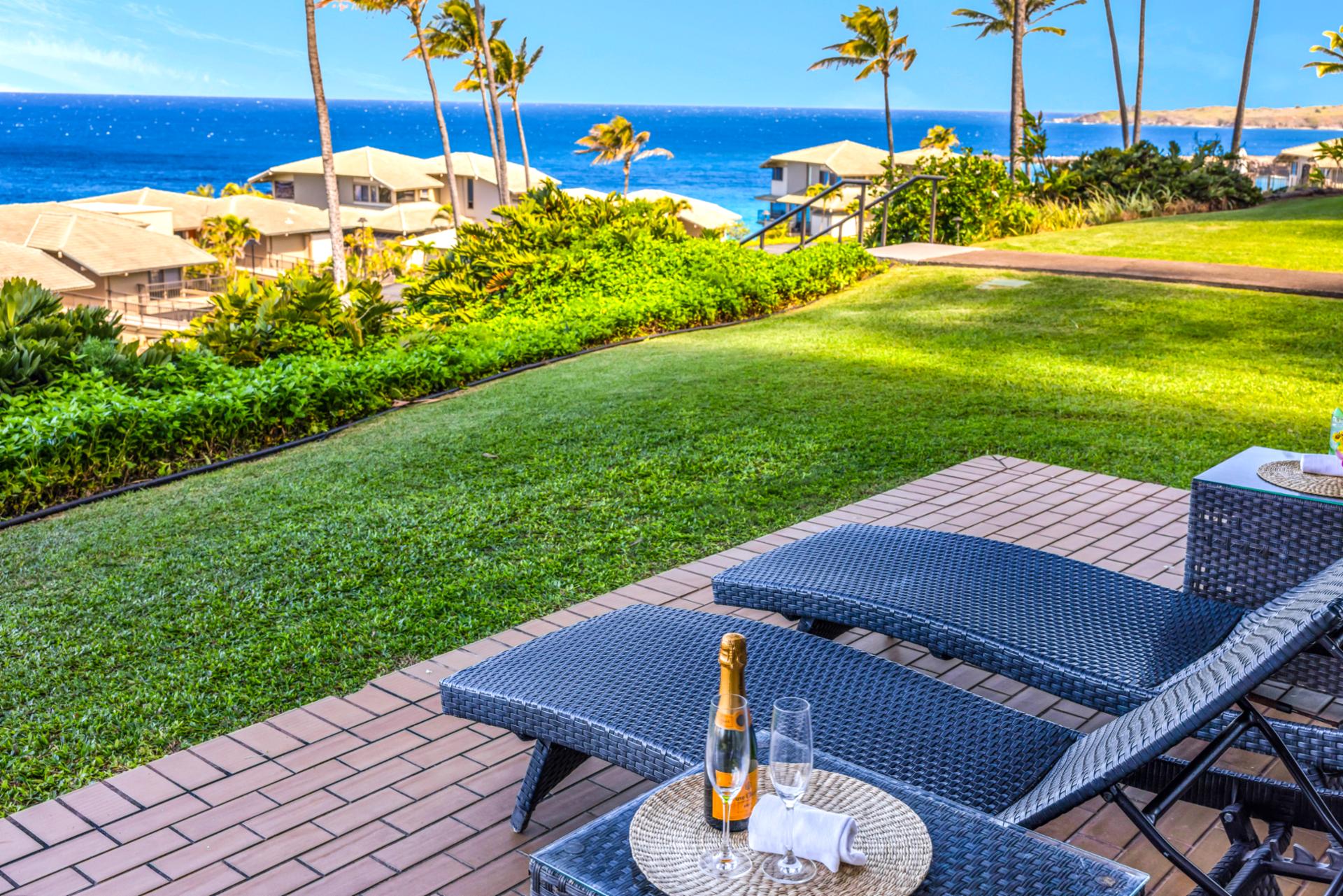 Lounge on the lanai while soaking in lush garden and ocean views