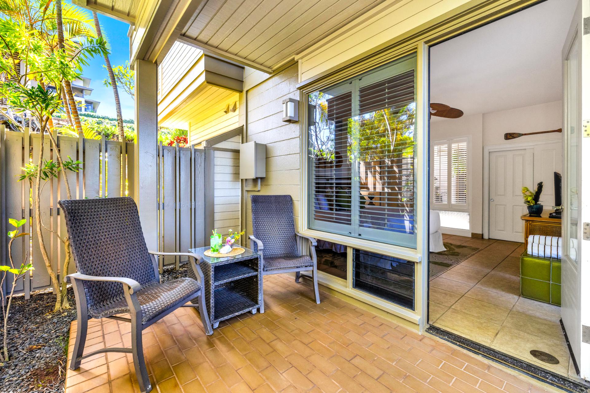 The guest bedroom features a cozy private lanai