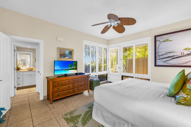 The cozy yet spacious guest bedroom is designed for restful nights