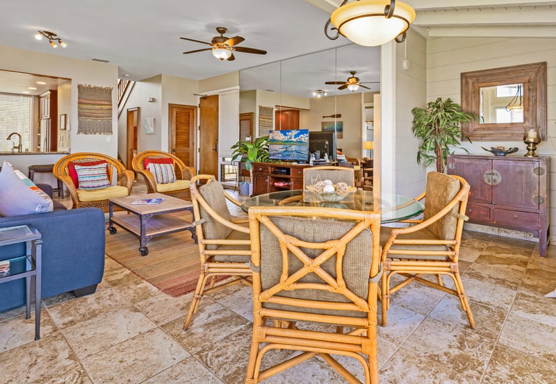 Dine in radiant natural light with sweeping ocean views and a gentle breeze through vaulted ceilings     