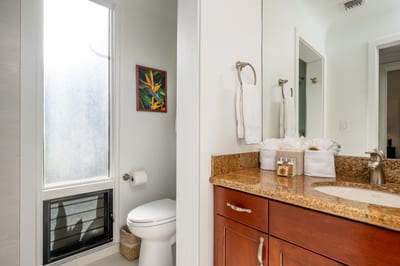 Clean lines and soft lighting make this bathroom a peaceful retreat