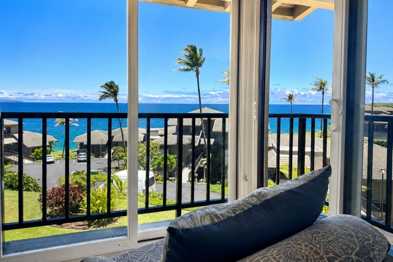 Take in blue Pacific views from your balcony, with swaying palms adding a classic Maui backdrop.