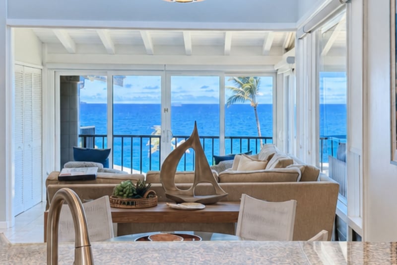 Enjoy ocean views straight from your kitchen, where the open pass through connects cooking time with the surrounding scenery.