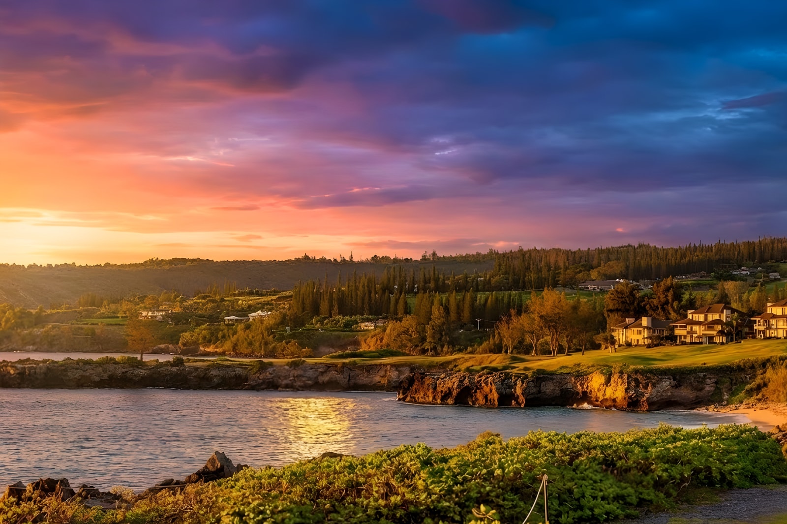 Elevated location gives you sweeping coastline and island views, perfect at sunset.