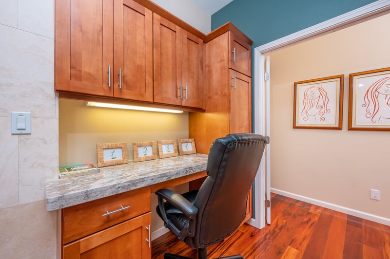 Your cozy corner for productivity—custom cabinetry, warm wood tones, and peaceful vibes for work or planning adventures KGV-14P6