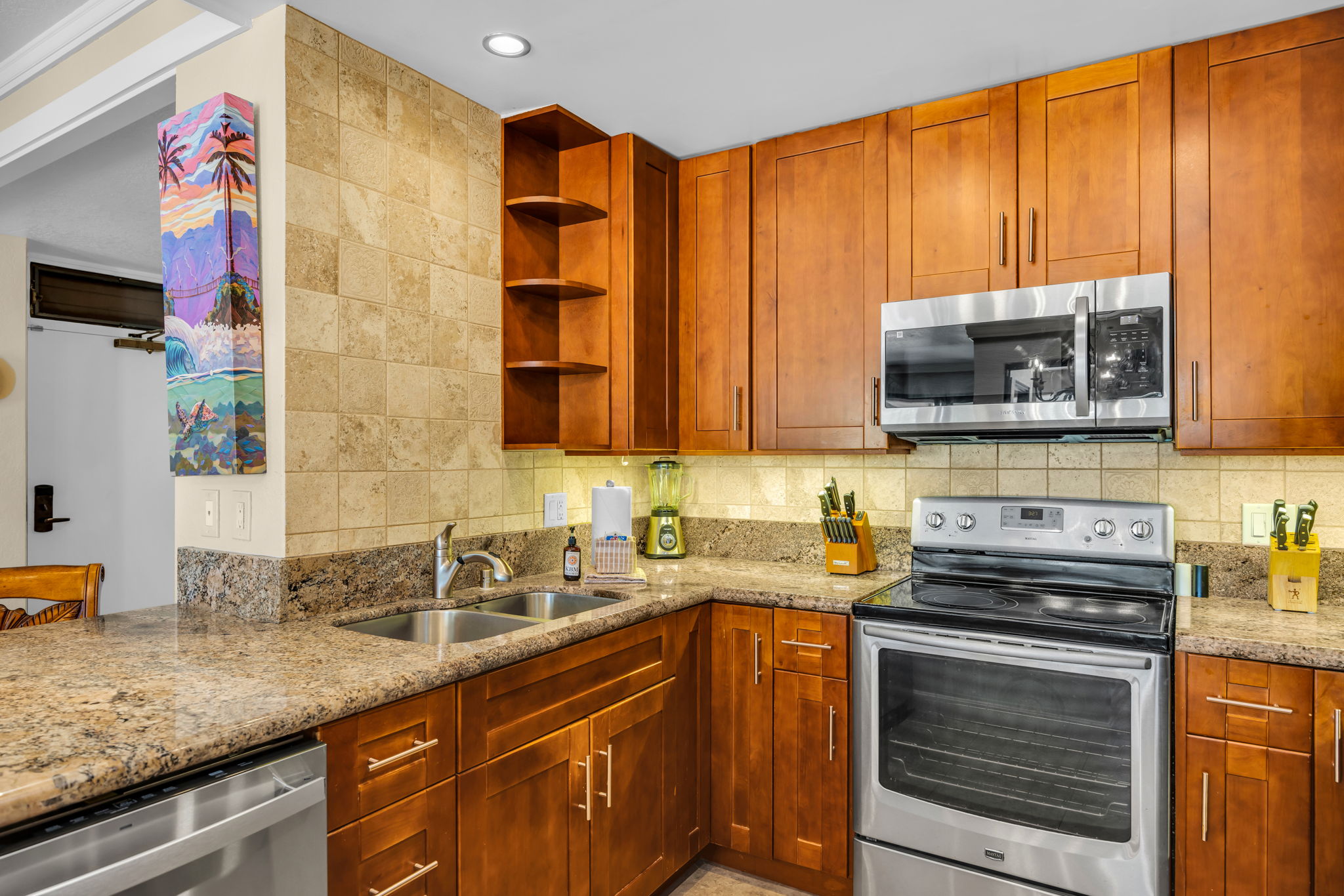 Shiny appliances and generous prep space make vacation cooking simple and social