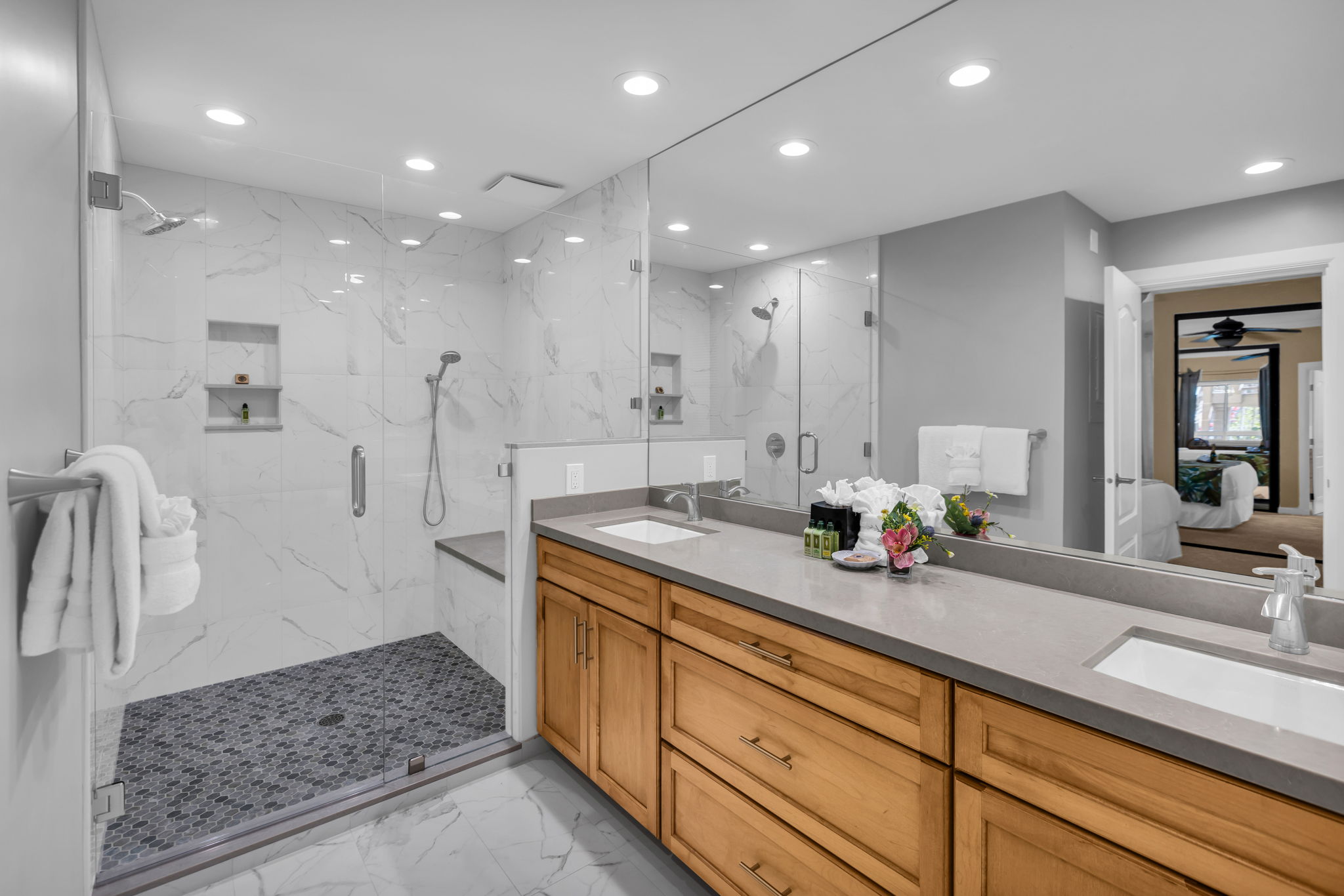 Bright light and plenty of counter space make getting ready a breeze