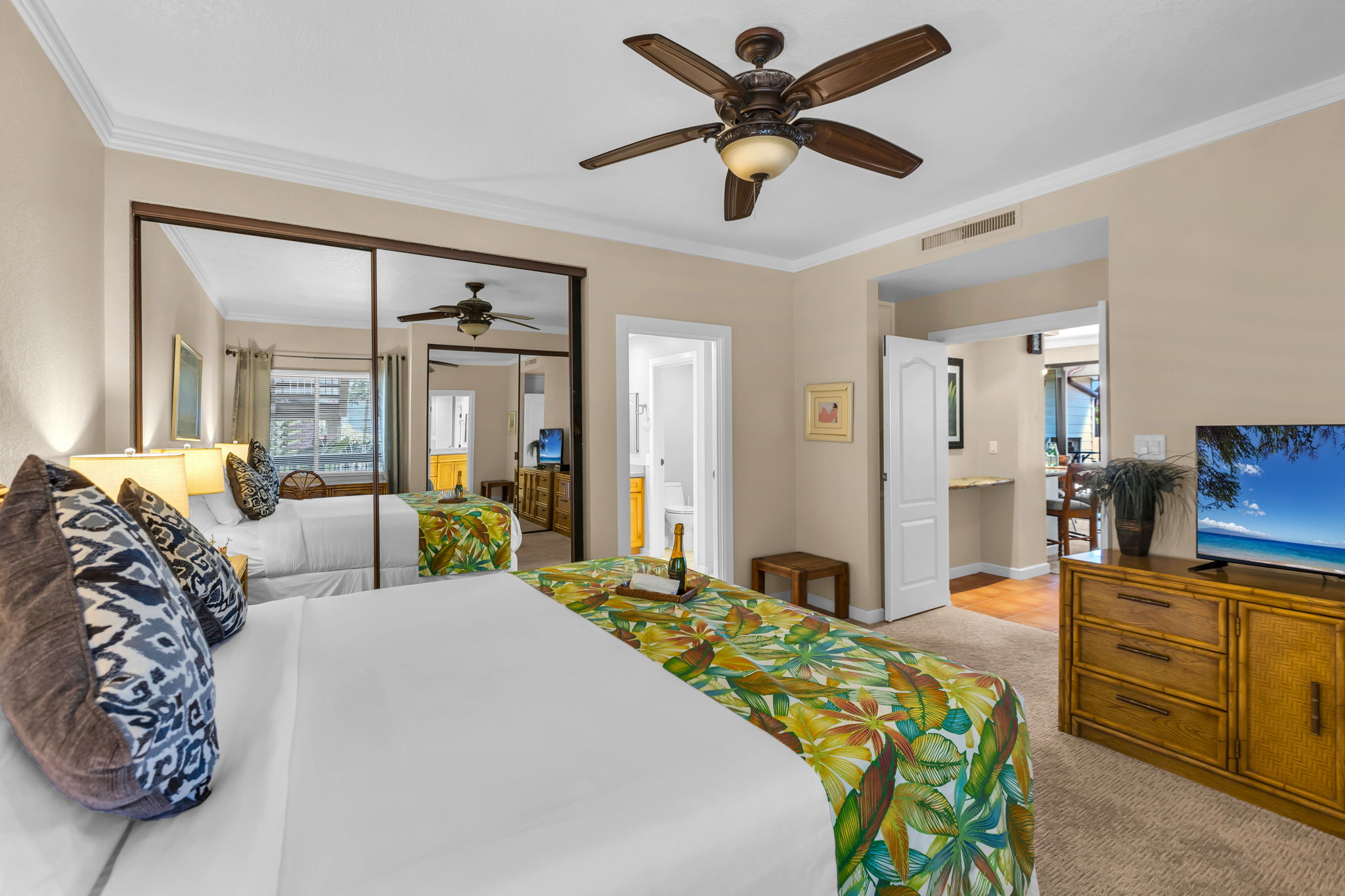 Soft linens and calm vibes make this guest space a favorite for friends or little travelers