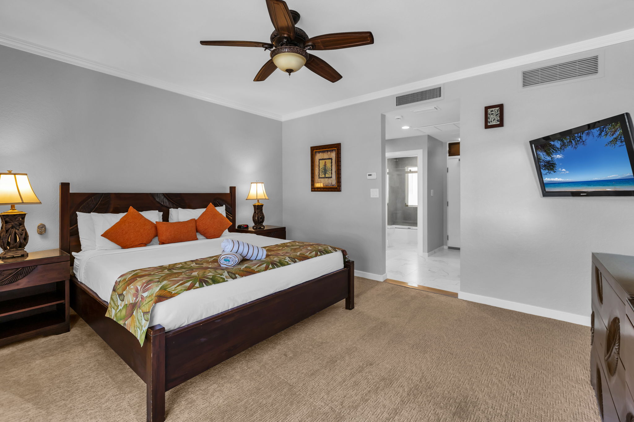 Cozy up and relax in your spacious tropical suite 