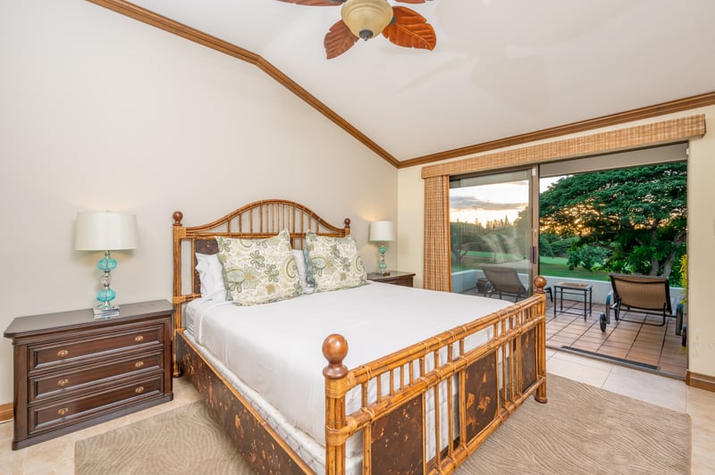 Island charm inside, private lanai outside—this master bedroom brings nature and comfort together KGV-16P3