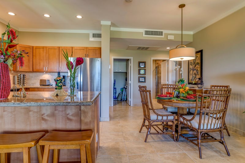 A serene cooking space that invites creativity and conversation, just steps from the dining table