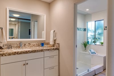 After a sun-filled afternoon, step into your own private oasis—where waves meet walls in the beautiful mosaic-lined shower KGV-17T5