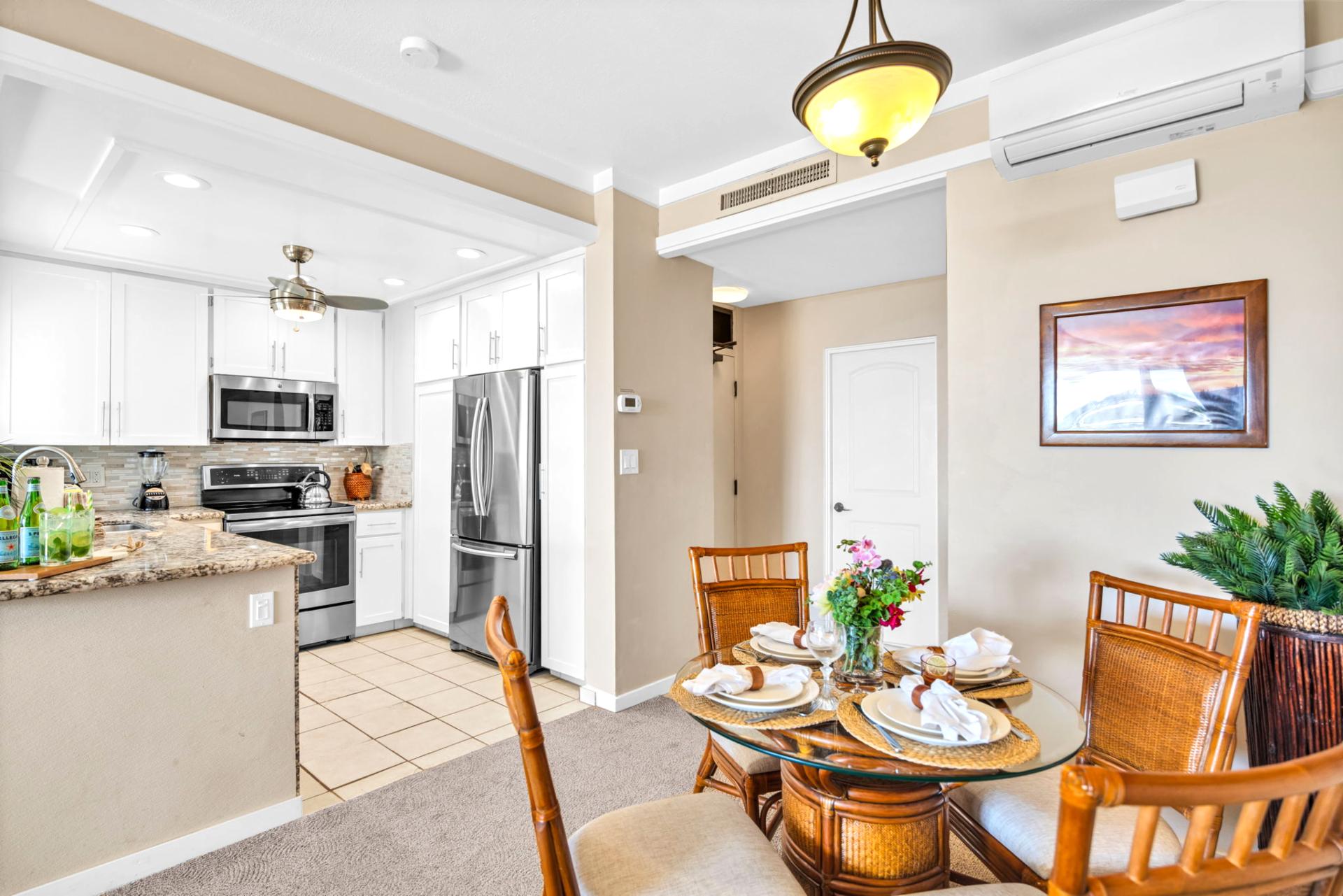 Casual dining area sits just off the kitchen, perfect for breakfast spreads or laid-back dinners.