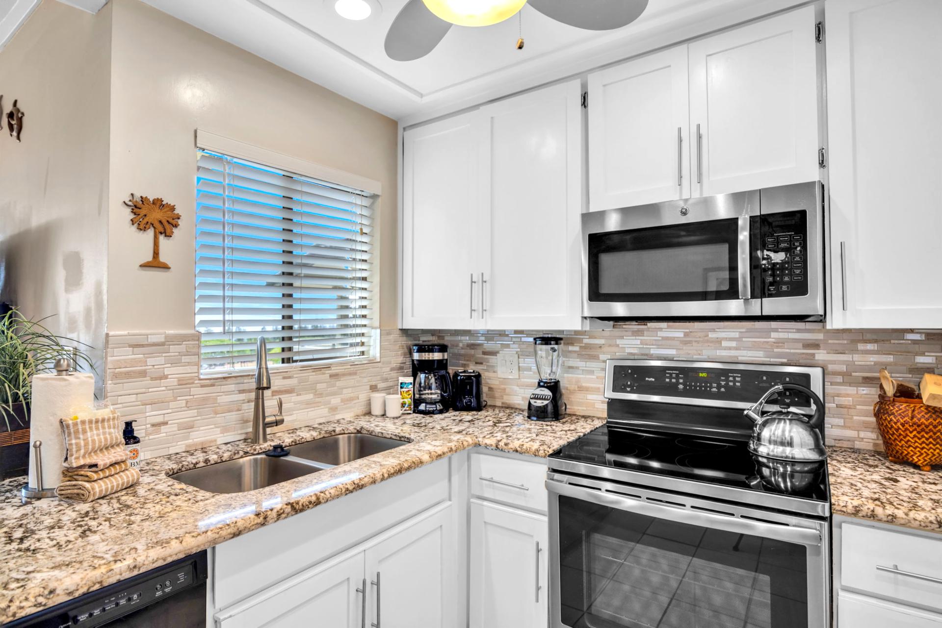 Ample storage and full-size appliances make this kitchen ready for anything from snacks to full meals.