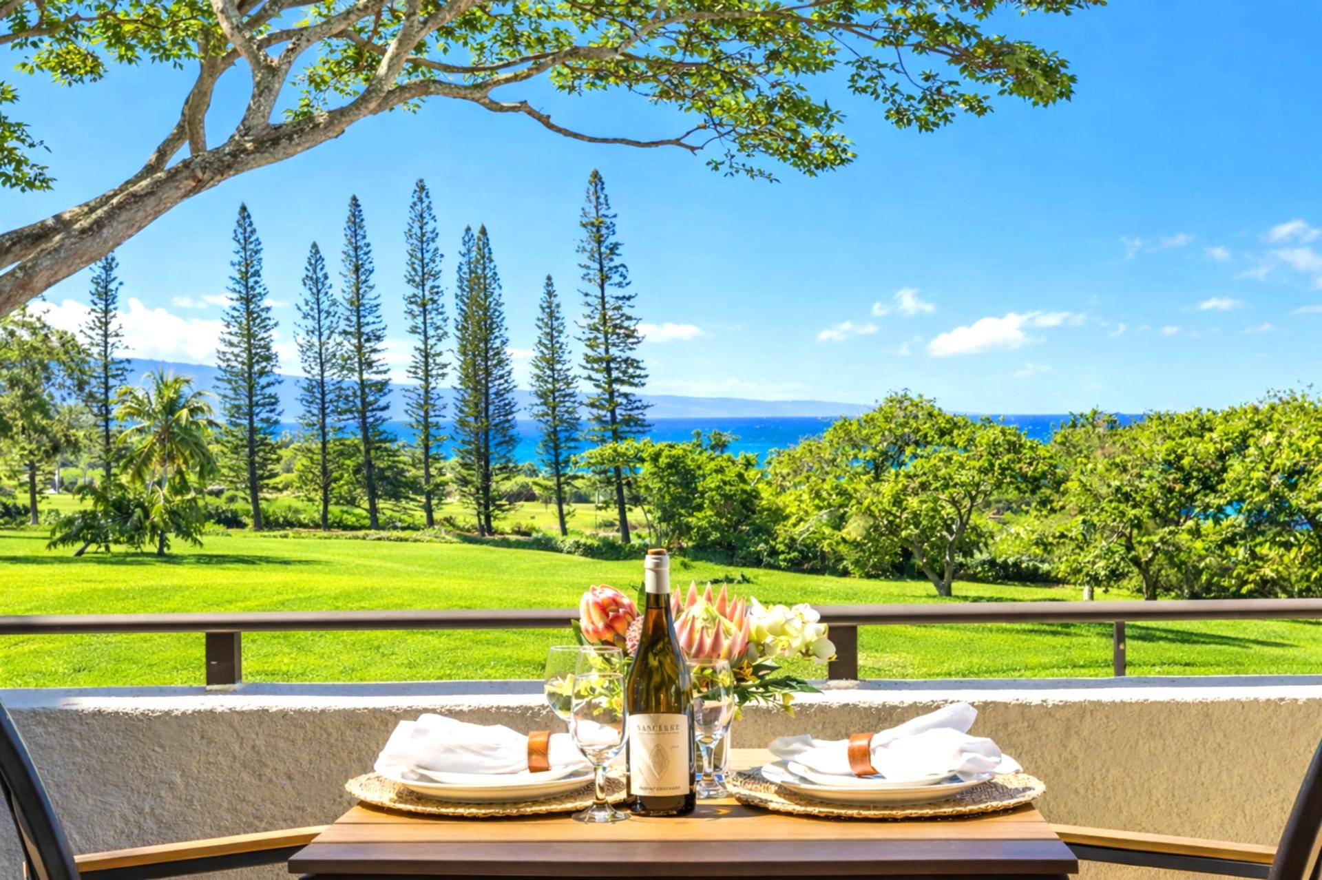 Elevated balcony offers serene views of the lush golf course and distant treetops, perfect for morning coffee.