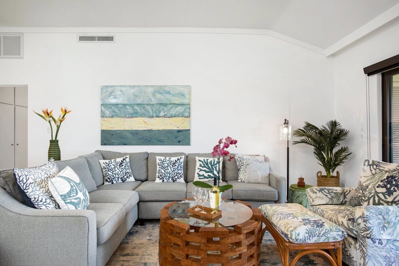 Tropical hues and cozy corners invite you to stay in, relax, and soak up the peaceful island ambiance    KGV-19P2