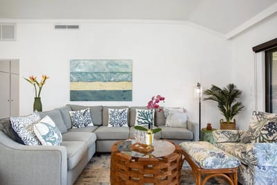 Tropical hues and cozy corners invite you to stay in, relax, and soak up the peaceful island ambiance KGV-19P2