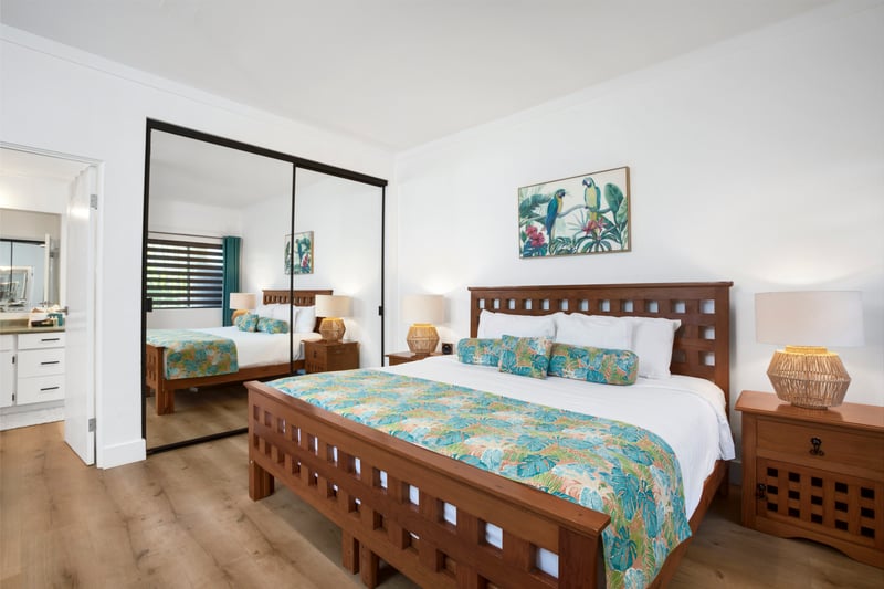 Wake up wrapped in color and calm, this tropical-chic guestroom is a vibrant escape designed for rest and joy    KGV-19P2