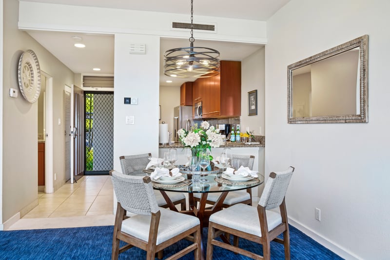 A full dining setup beside the kitchen, perfect for family meals. KGV-20T8