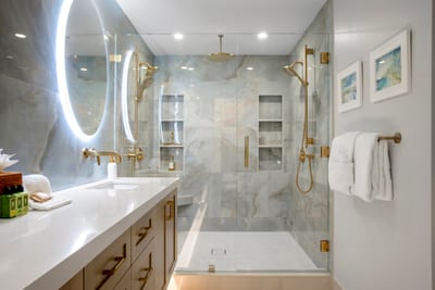 Luxurious Double Rain Shower in Modern Spa-Inspired Bathroom Oasis