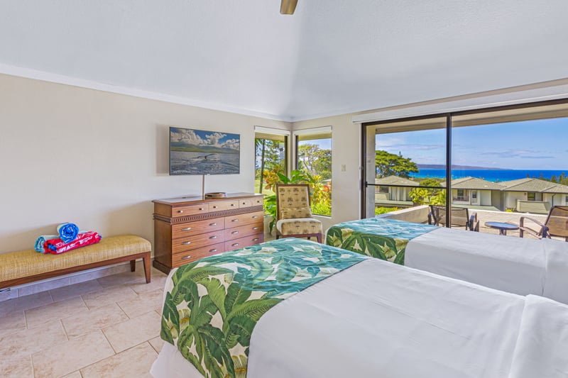 Stunning views of the ocean right from this amazing guest bedroom!    