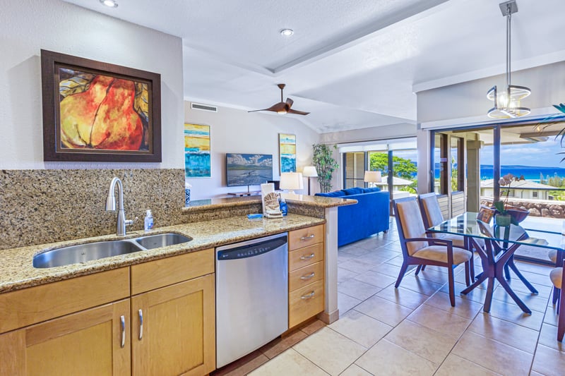 Host with ease in this stylish, modern kitchen that blends coastal charm with high-end design and everyday practicality 