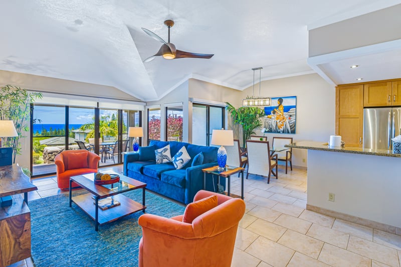 Vibrant oceanview condo with modern décor and spacious open layout.