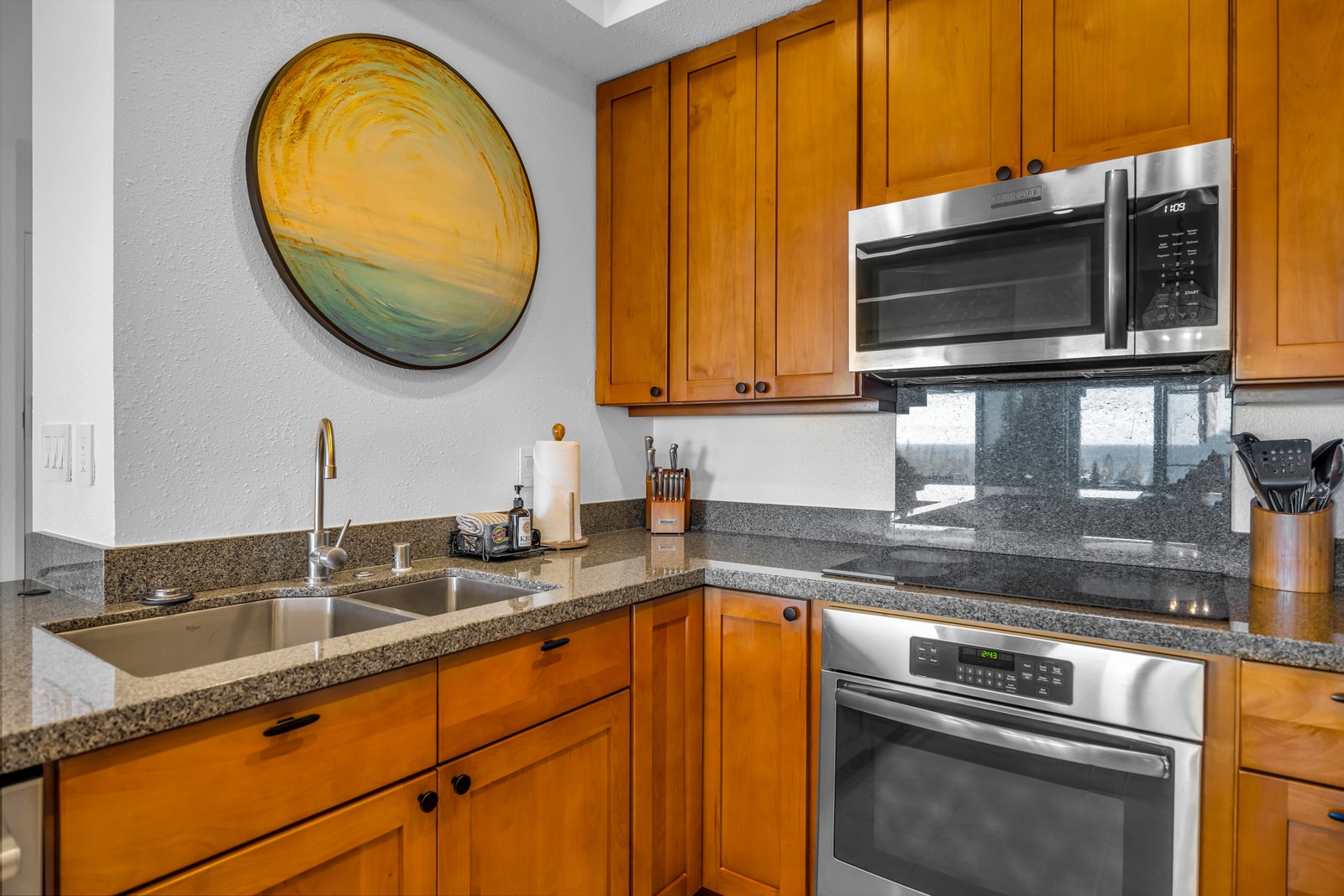 Your granite countertops and stainless appliances create a clean and functional cooking space. KGV-24P7
