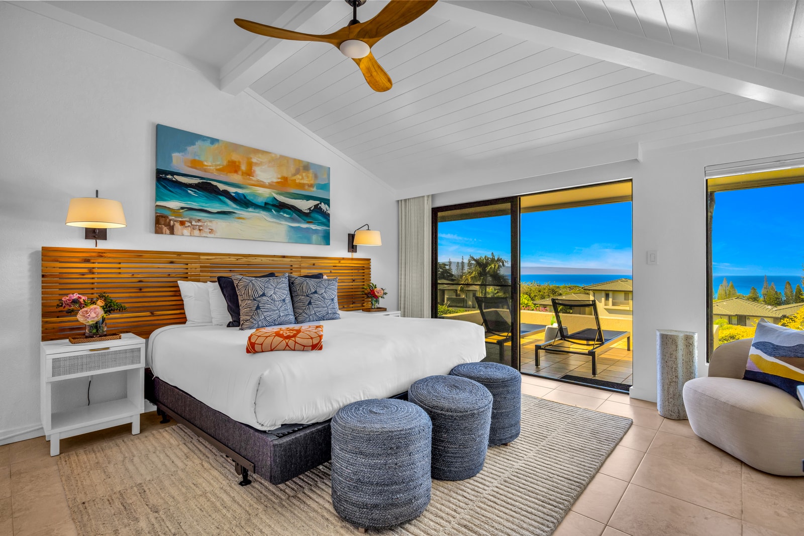 Sleep soundly in the primary bedroom with a King bed and lanai access for morning light. KGV-24P7