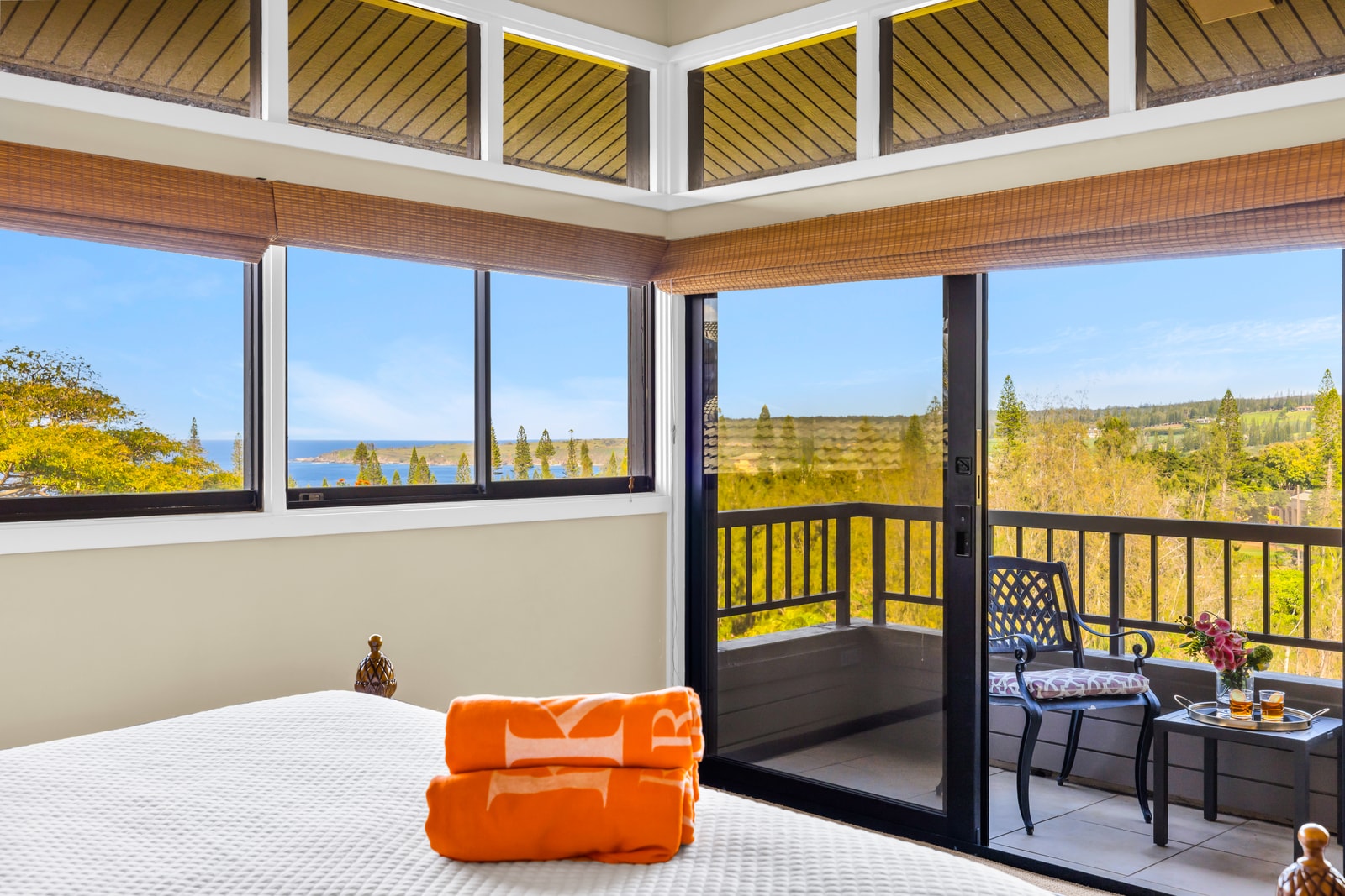 Enjoy a king size bed, luxury linens and ocean views