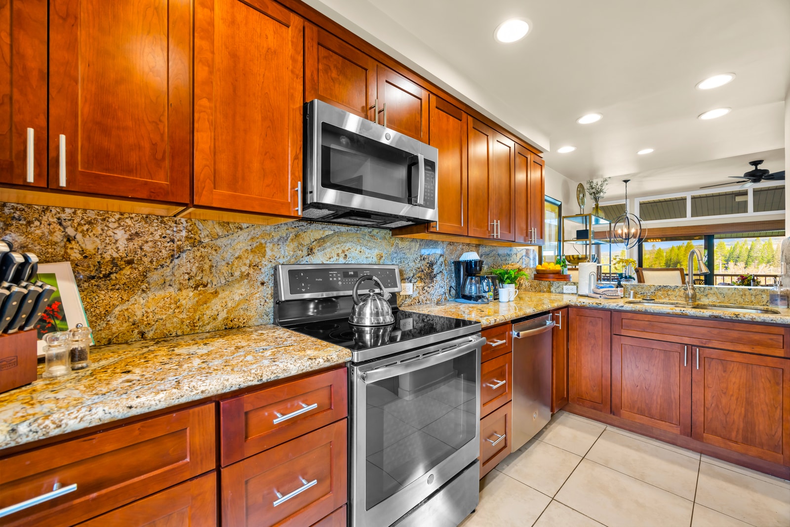 Stainless steel appliances and generous counter space for easy cooking