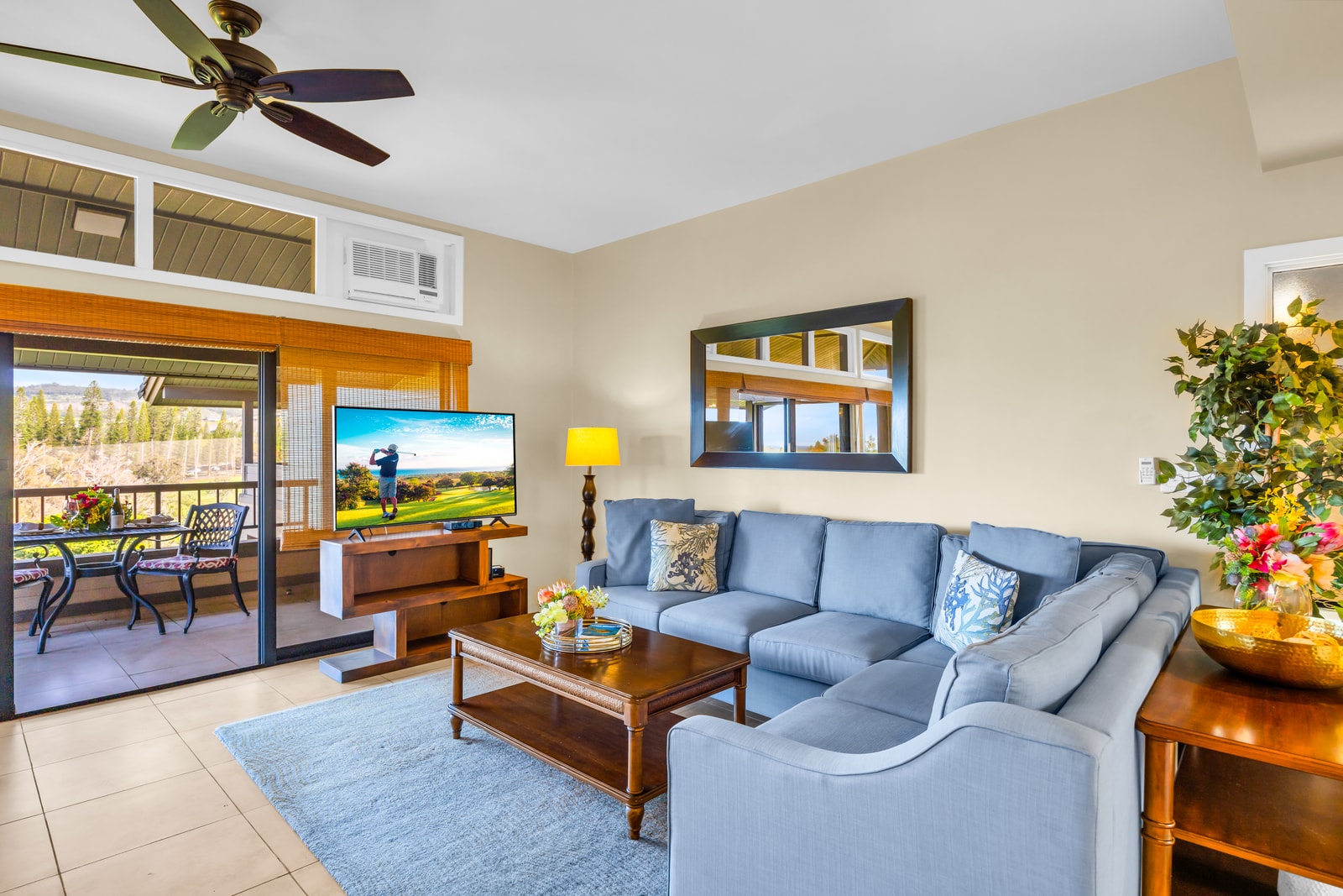 Gather in the comfortable living room after a day at the beach