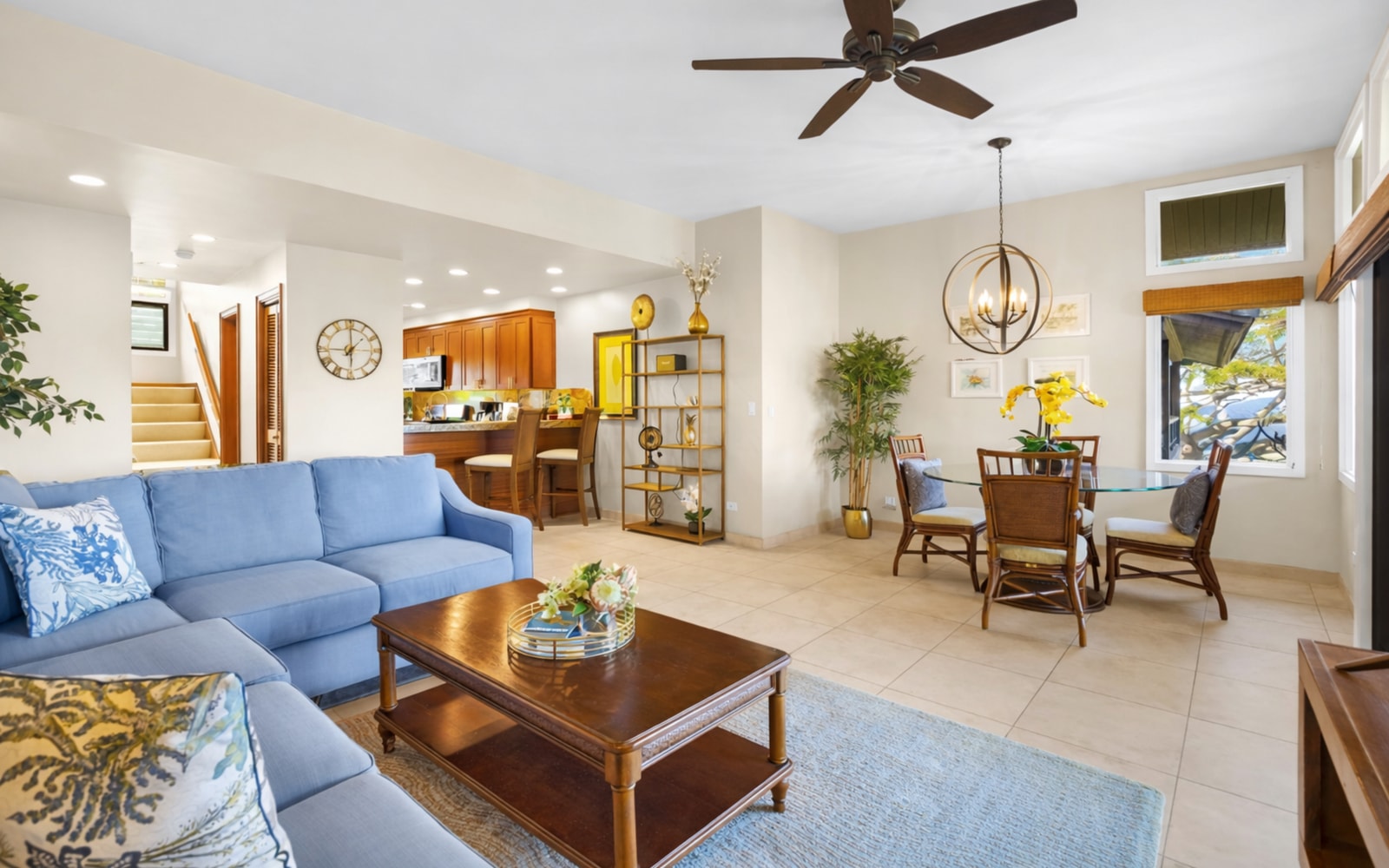 Open concept space that flows from living to dining