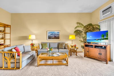 Relax in your main living area with a sleeper sofa for two, Smart TV, and open layout for easy flow.