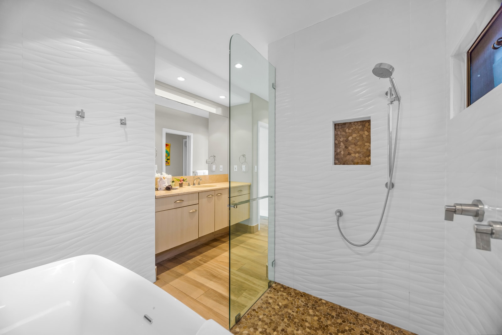 Refresh in a walk in shower after a day in the sun