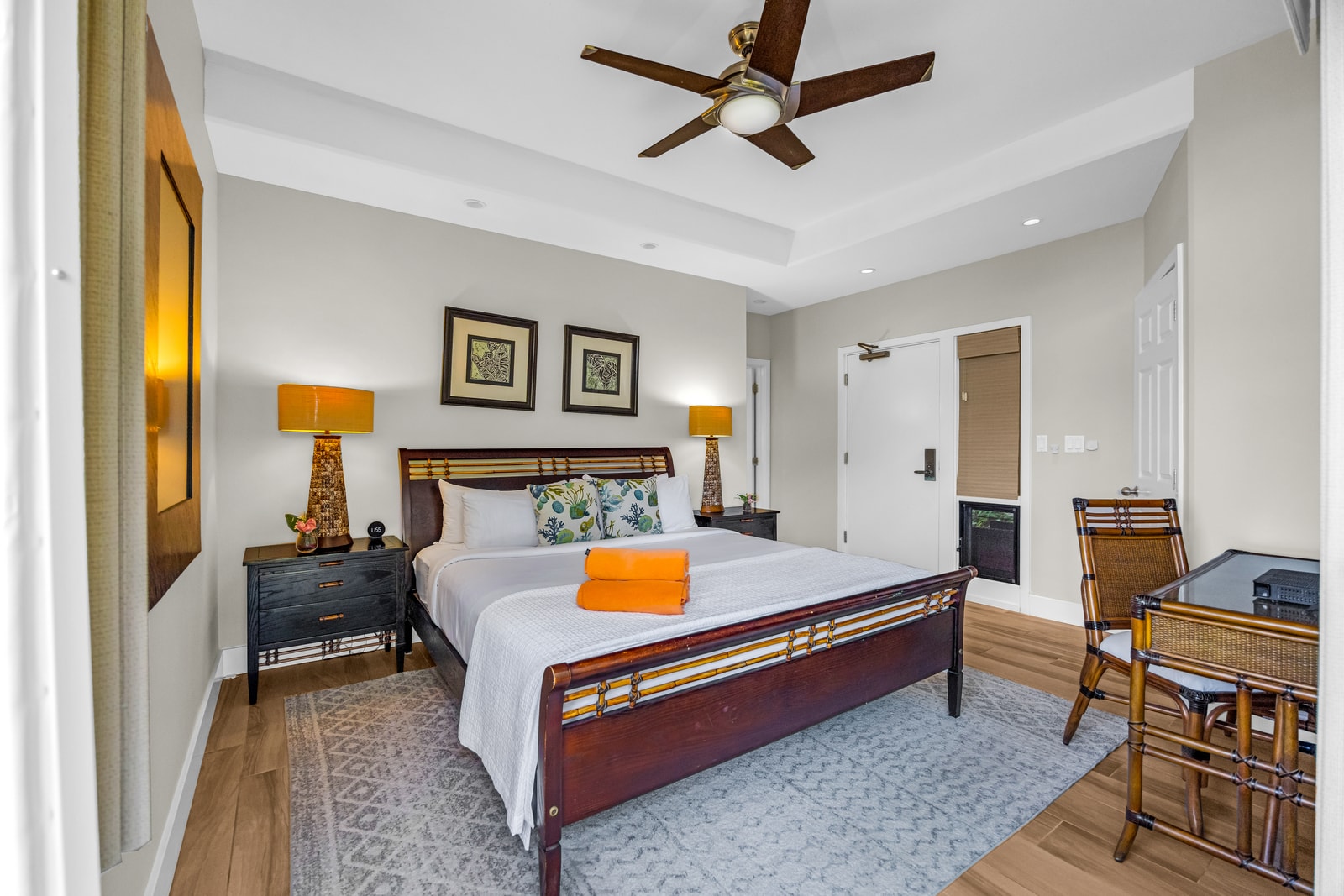 The second bedroom features a desk in the event you need to work from the island