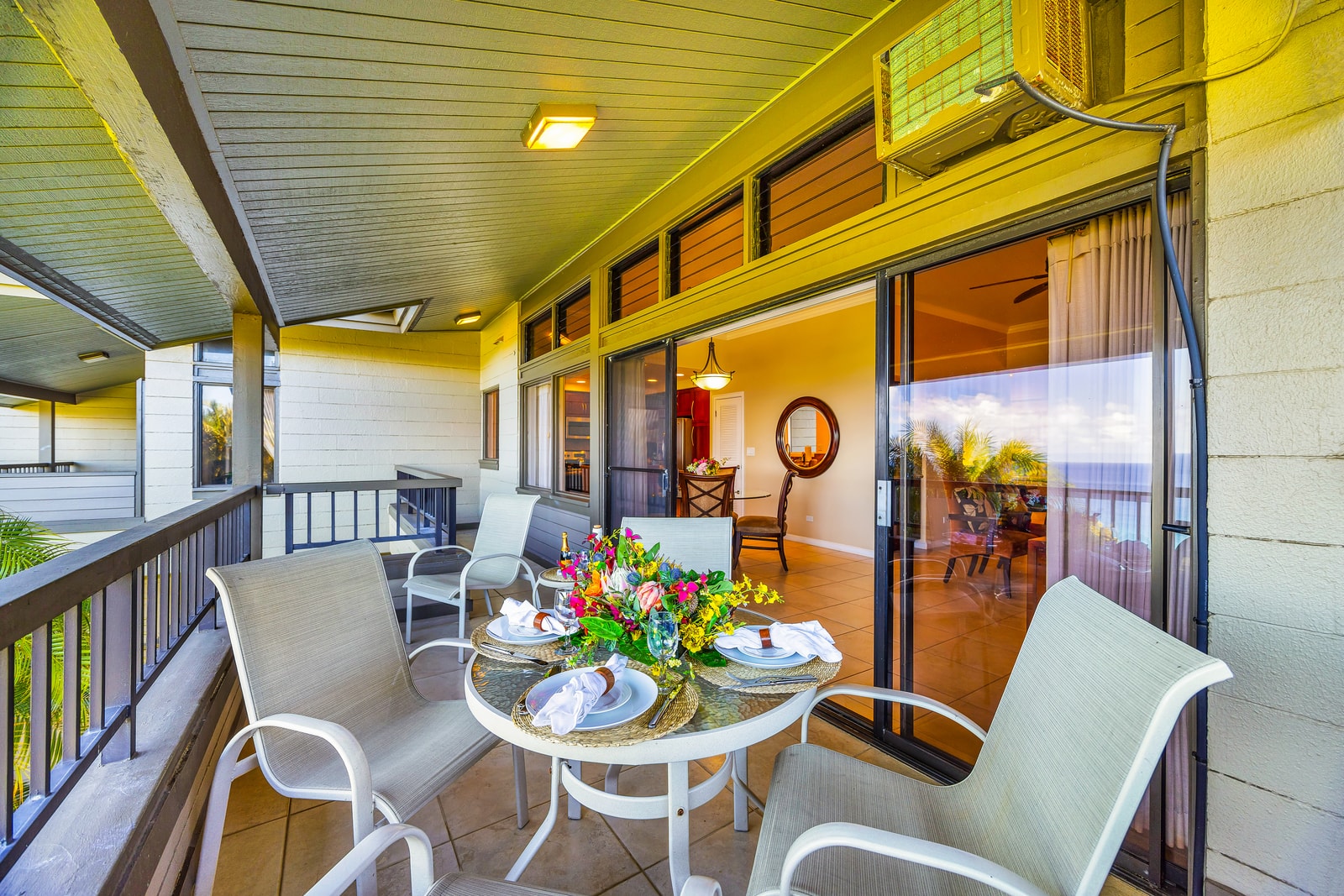 Enjoy the sounds of swaying palms and birdsong from this quiet, spacious balcony retreat.