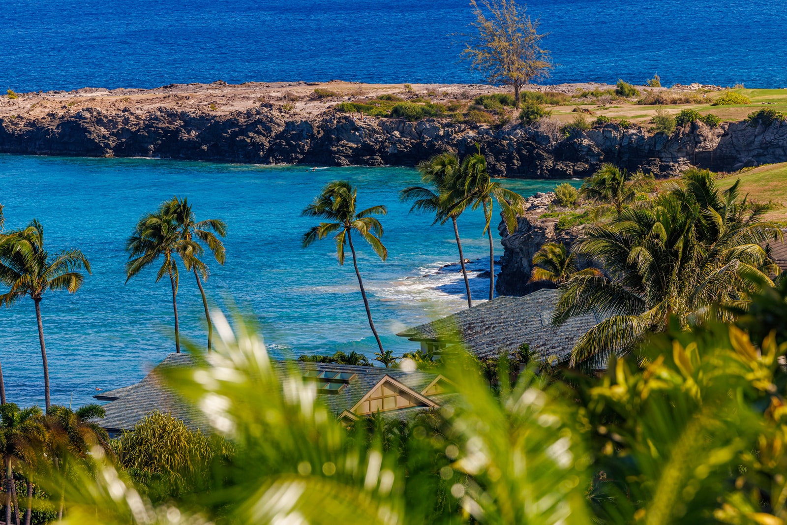 Gaze out over lava cliffs, golden sand, and lush landscaping. This is your corner of paradise.