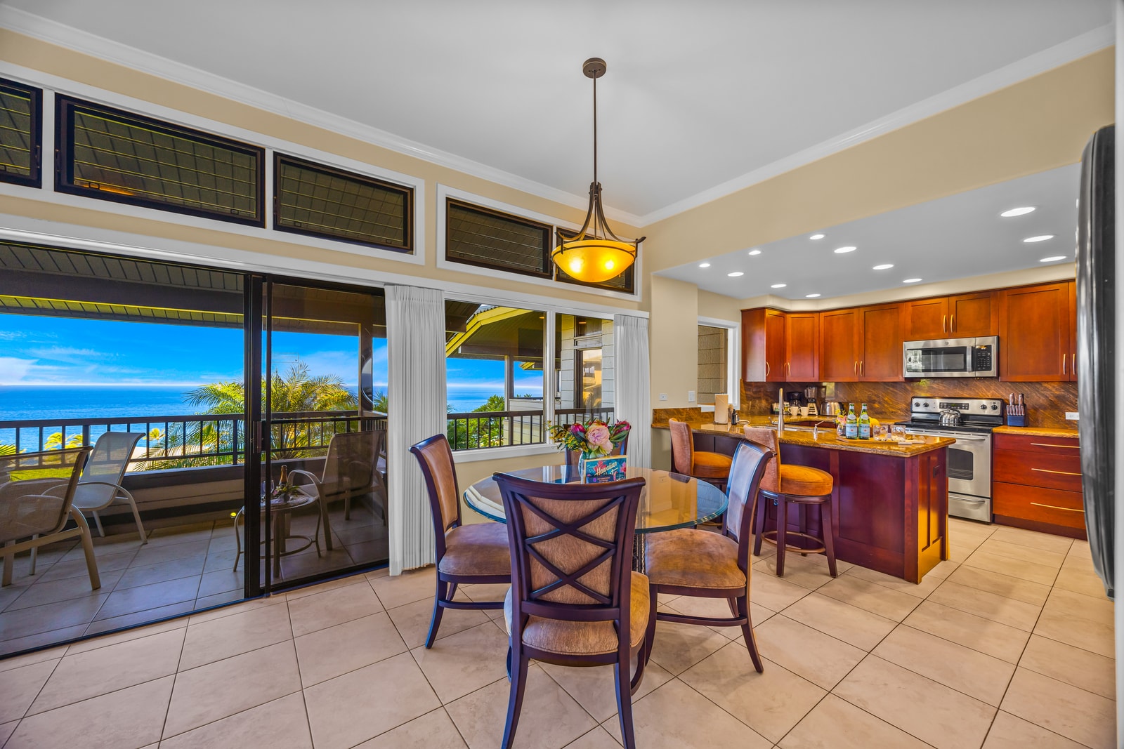 Enjoy dinner with a view or step outside to your balcony just beyond the open dining space.