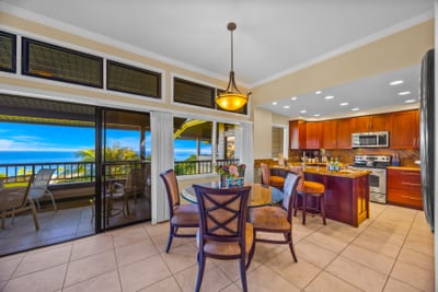 Enjoy dinner with a view or step outside to your balcony just beyond the open dining space.